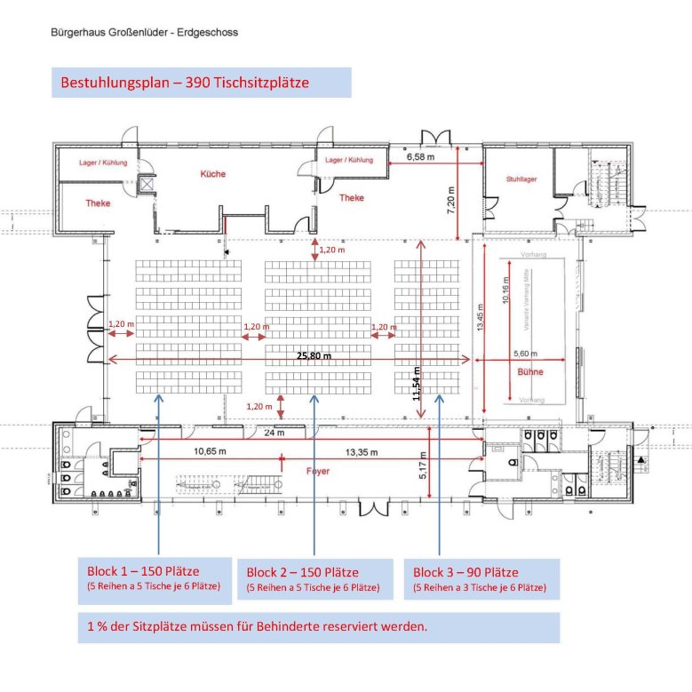 Lüderhaus Großenlüder - Bestuhlungsplan Tischsitzplätze