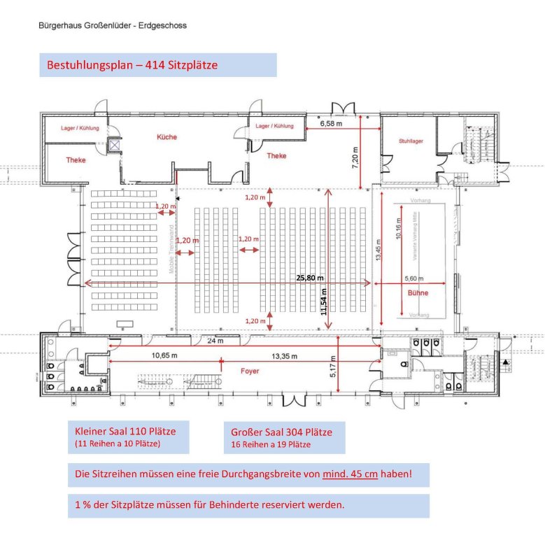 Lüderhaus Großenlüder - Bestuhlungsplan Tischsitzplätze nur Stühle