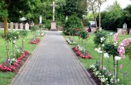 ein mit Blumen eingerahmter Weg im St.-Georg-Park Großenlüder